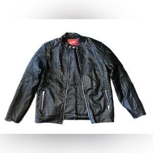 Arizona Jeans Ladies Black Faux Leather Riding Jacket. Full Zip, zip up pockets